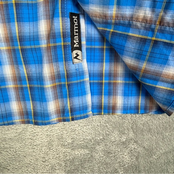 Marmot Shirt Mens XL Blue Plaid Nylon‎ Outdoor Hiking Camp Workwear Logo - Picture 9 of 16